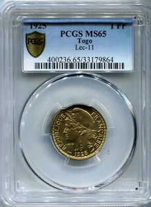 Togo - 1925(a) 1Francs KM#2 in PCGS MS 65 RRR!! - Picture 1 of 2
