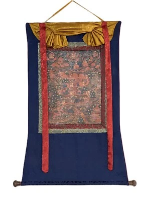 PINTURA THANGKA TIBETANA ORIGINAL PINTADA A MANO MEDITACIÓN SAMATHA/CAMINO AL CIELO Foto 1 de 4