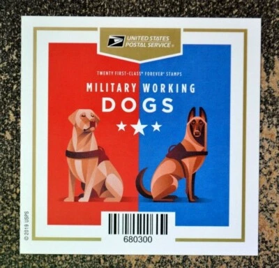 2019USA #5405-5408 Forever Military Working Dogs Booklet Block 4 With Label Back - Image 1 of 2