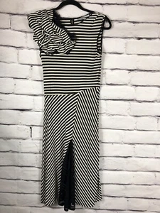 Lela Rose Women's Size 6 Blue/White Striped Short Sleeve Dress Lace Detail Bow - Picture 1 of 5