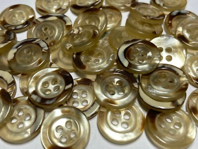 Faux Poly Shell Button Natural/Brown Classic Rim 15mm 5/8" 4hole - Image 1 of 3