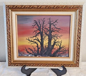Vintage Original signiertes Ölgemälde von C. Papke Fiery Sky 13 Zoll x 15 Zoll - Bild 1 von 7