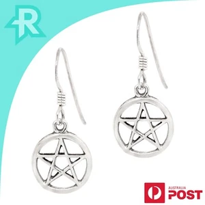 Pentagram Circle Pentacle Sterling Silver 925 Hook Earrings - Bild 1 von 6