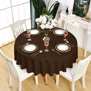 Brown Round Tablecloth Waterproof Stain Resistant Wrinkle Free Table Cloth 210gs - Picture 1 of 9