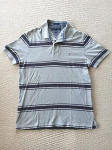 Tommy Hilfiger Mens Polo Shirt Size M medium Grey striped short sleeve collared - Picture 1 of 12