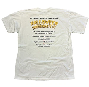 VTG 1999 UNIVERSAL STUDIOS HALLOWEEN HORROR NIGHTS WHITE CREW SHIRT XL (17) - Picture 1 of 5
