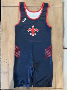 Asics CBW Saints Wrestling Training Singlet Men's Large Navy/Red SJ8400A - Picture 1 of 3