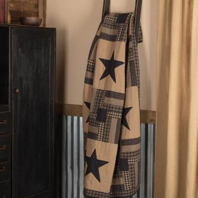 Black Check Star Patchwork Quilted Throw Blanket. VHC Brands. Black/Tan 60 x 50 - Image 1 of 2