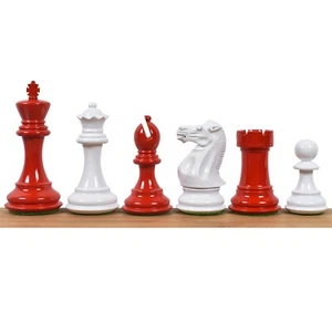 4.1" Pro Staunton Weighted Red & White Painted Wooden Chess Pieces Set -4 queens - Picture 1 of 8
