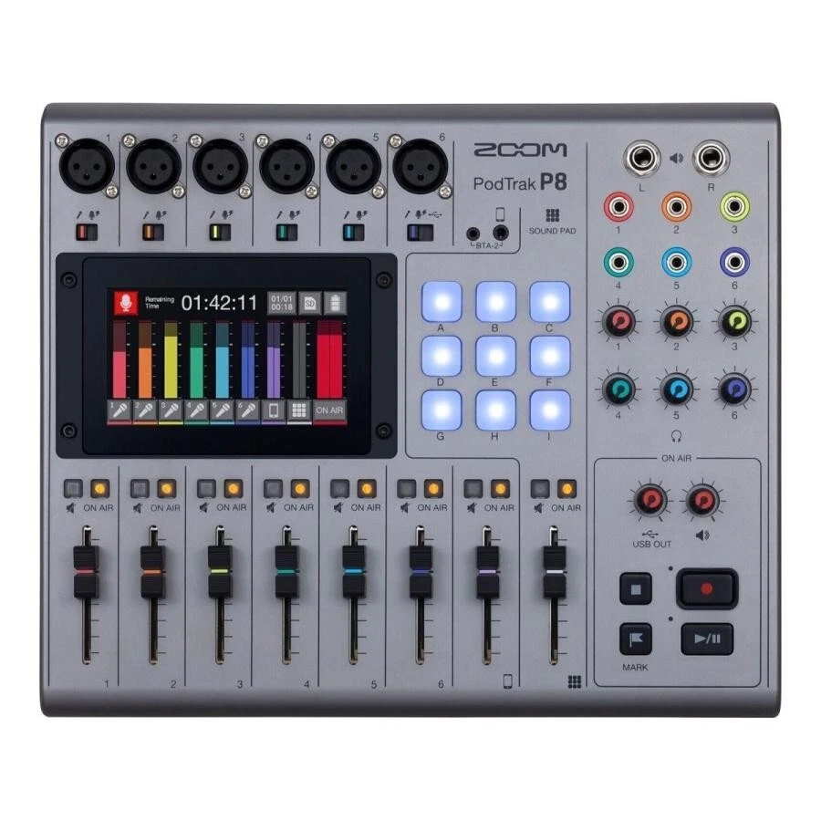 Zoom PodTrak P8 Portable Multitrack Podcast Recorder Silver For Podcaster New - Image 1 of 4