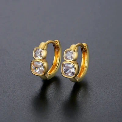 Hoop Earrings With Cubic Zirconia Fashion Jewelry Unisex, Women Gold Plated Gyft - Image 1 of 4