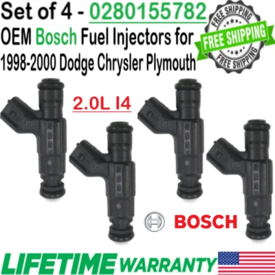 OEM Bosch x4 Fuel Injectors for 1998-2000 Chrysler & Dodge & Plymouth 2.0L I4 - Image 1 of 4