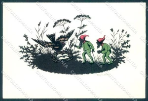 Artist Signed Josefine Allmayer Gnome Silhouette Bird serie 78 postcard TW1462 - Picture 1 of 2