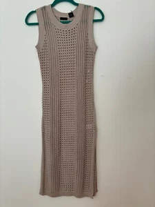 Tahari Women's Loose Knit Midi Slip Dress Size S Color Light Beige NWT - Picture 1 of 7