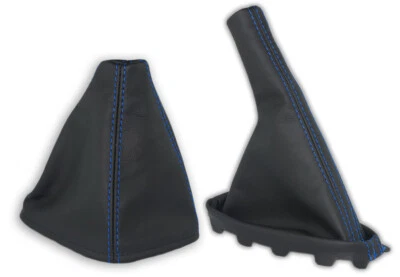 FOR SAAB 9-5 YS3E 97-2010 GEAR BOOT + HANDBRAKE GAITER LEATHER STITCH NAVY BLUE - Image 1 of 3