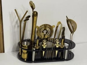 19 Pieces Golden Color Bartender Tool Set With Black Stand. - Picture 1 of 14