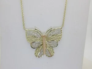 14k Butterfly Necklace Vintage Filigree Solid Gold Tri Color 17" Lobster N133 - Picture 1 of 7