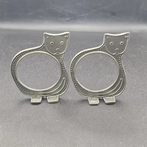 2 Vtg Kitty Cat Metal Napkin Ring Unmarked Silver Tone 2" X 2.5" Crafts Decor - Picture 1 of 8