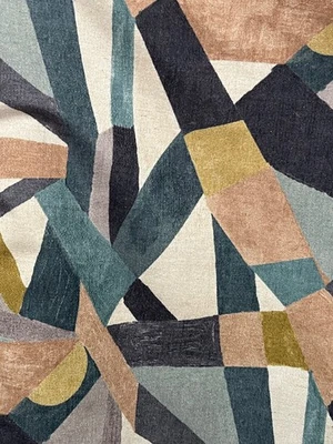 Tela de tapicería Kovi Denim beige y azul estampado abstracto por yarda Foto 1 de 2