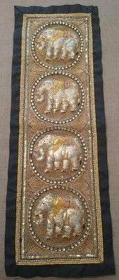 Handcrafted Beaded/Sequin Elephant Tapestry 32 X11" - Image 1 of 4