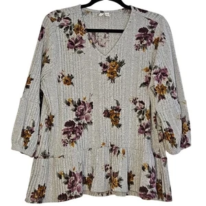 Maglia maglione peplo a costine floreale Est 1946 taglia 18/20W Plus - Foto 1 di 6