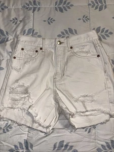 American Eagle White Jeans Short Shorts Super Stretch Size 0 1046 - Picture 1 of 7