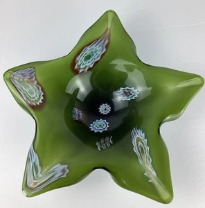 Vintage Green Murano Millefiori Art Glass Candy Dish Bowl 10” Star Shaped - Picture 1 of 5