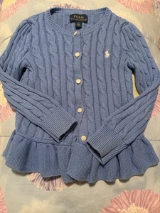 Polo Cardigan Size 5 Light Blue With Bottom Ruffle Perfect Condition 100% Cotton - Picture 1 of 5
