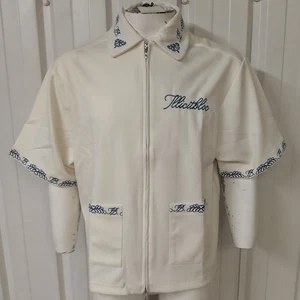 Illicit Bloc Mens Medium M Cuban Dinner Shirt Full Zip S/S Collared Oyster White - Picture 1 of 14