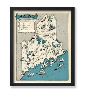 Vintage Maine Map Print - State Map Art - Gift for Teacher, Student, Travel L... - Picture 1 of 6