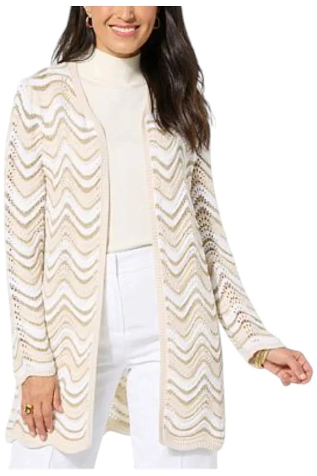 Jaclyn Smith Women's Pointelle Metallic Knit Cardigan Egret Combo - Image 1 of 1