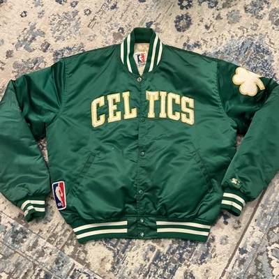 Chaqueta Bomber Vintage Años 80 90 Boston Celtics Starter Verde Satinado XL Leer Foto 1 de 4