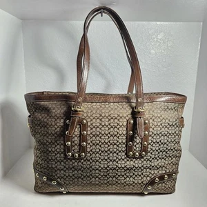 Vtg Cute Coach Purse Bag Brass Studded Canvas Leather Brown Y2K Model F11532 - Picture 1 of 24