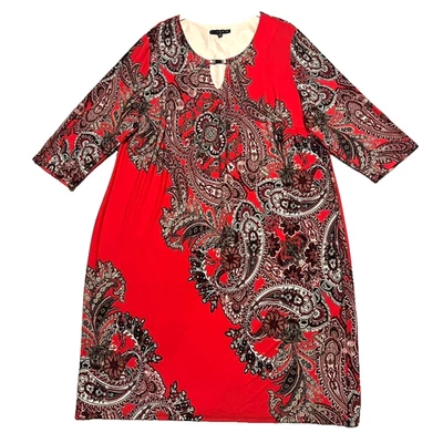 Tiana B Women’s 20W Red Paisley 3/4 Sleeve Knee Length Fall Dress Made USA - Image 1 of 4