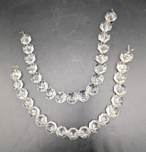 Vintage Faceted Crystal Chandelier Replacement Parts Set of 2 Chain 18 Bead 12" - Picture 1 of 4