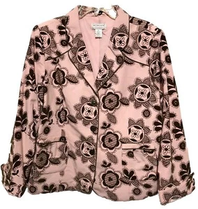 Victor Costa Occasion Jacket Blazer Pink Brown Floral Embroidered Sz X-LARGE-280 - Picture 1 of 12