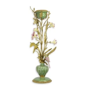 Kerzenständer Bronze und Porzellan Jugendstil H 66 cm mit Blumen Vogel Elementen - Bild 1 von 1