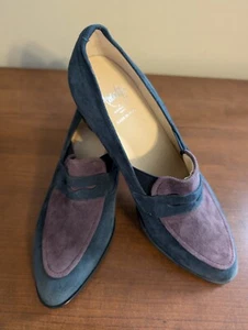 Amalfi by RANGONI Firenze Italy Blue/Purple Suede Leather Pump Loafer 8M NWOB - Picture 1 of 16