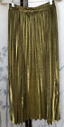 Women’s Chartou Premium Metallic Shiny Pleated Maxi Skirt, Med, Gold, NWT