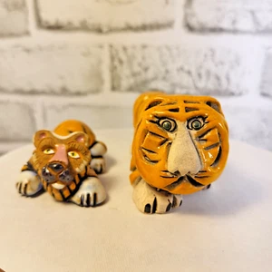 Hand Sculpted Casals Pottery Tiger Signed Figurines Made in Peru Set of 2 - Picture 1 of 14