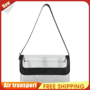 PVC Transparent Shoulder Bag Casual Cute Clear Purse for Work Concerts (Black) - Picture 1 of 9