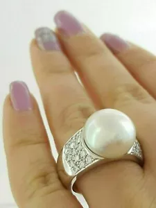Lab-Created White Pearl 1.10CT Round Diamond Engagement Cocktail Party Ring - Picture 1 of 9