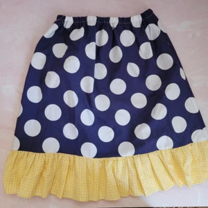 Girls medium navy blue yellow polka dot ruffle pull on skirt handmade cotton sha - Picture 1 of 3