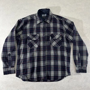 VINTAGE Fieldmaster Flannel Blue Plaid Shirt Size L (16-16 1/2) Made In Korea - Picture 1 of 6
