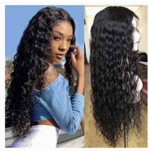 Lace Front Wig Human Hair 4x4 Water Wave with Baby Hair 150% Density Natural - Picture 1 of 7