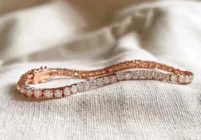 Tennis Bracelet 7Ct Round Lab Created Diamond Women's 7.5" 14K Rose Gold Plated - Image 1 of 4