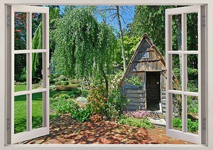 Hobbit Natur Szene Landhaus Haus 3D Effekt Sicht Fenster Aufkleber Vinyl Poster 391 - Bild 1 von 1
