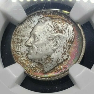 Extremely NICE 1957-D Roosevelt 10c Dime NGC MS-66 TONED silver multiple choice - Picture 1 of 12