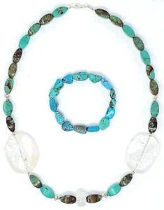 Kette Bergkristall Schmuck Armband Magnesit Hals Türkis Edelstein Sommer Südsee - Picture 1 of 3