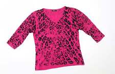 sky designs Womens Pink V-Neck Animal Print Viscose Pullover Jumper Size 2